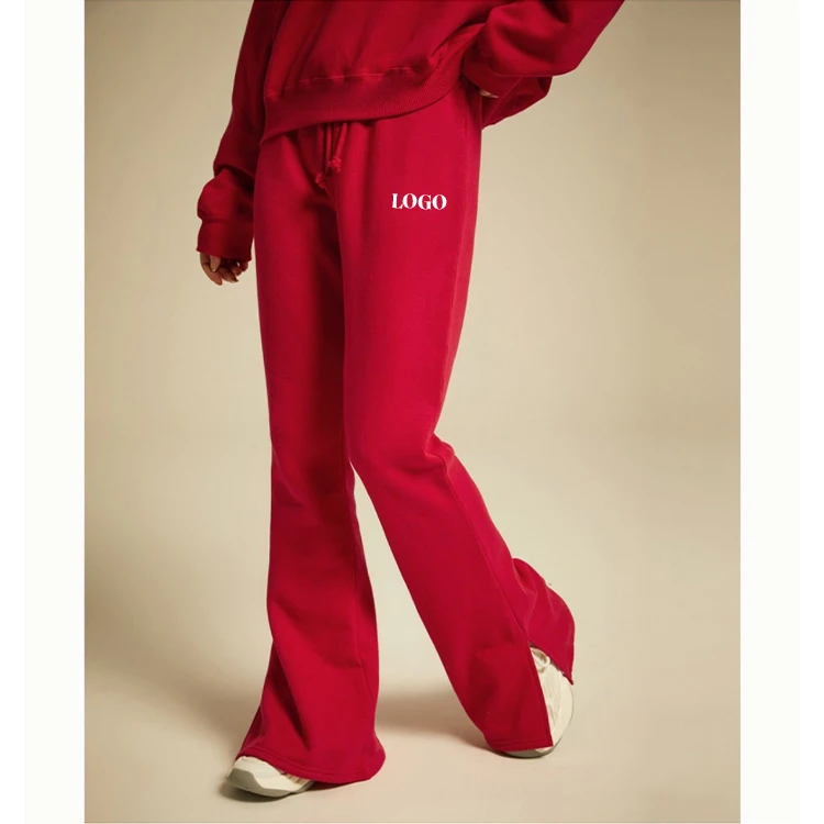 

Custom Women Flare Sweat Pants Wholesale Baggy Fit Heavyweight Red Flared Pants