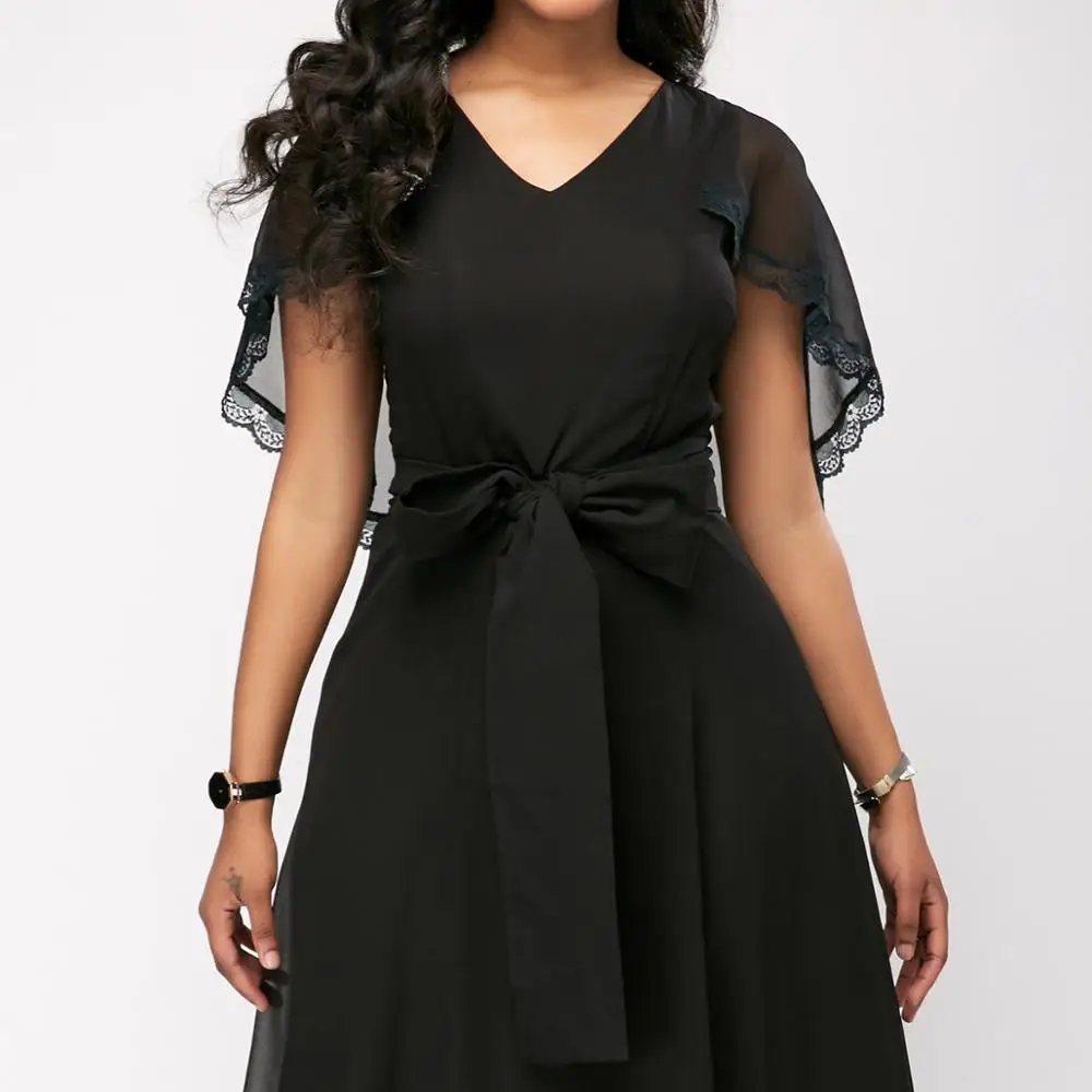 

Promotional cheaper black maxi dress elegant chiffon plus size sexy dress