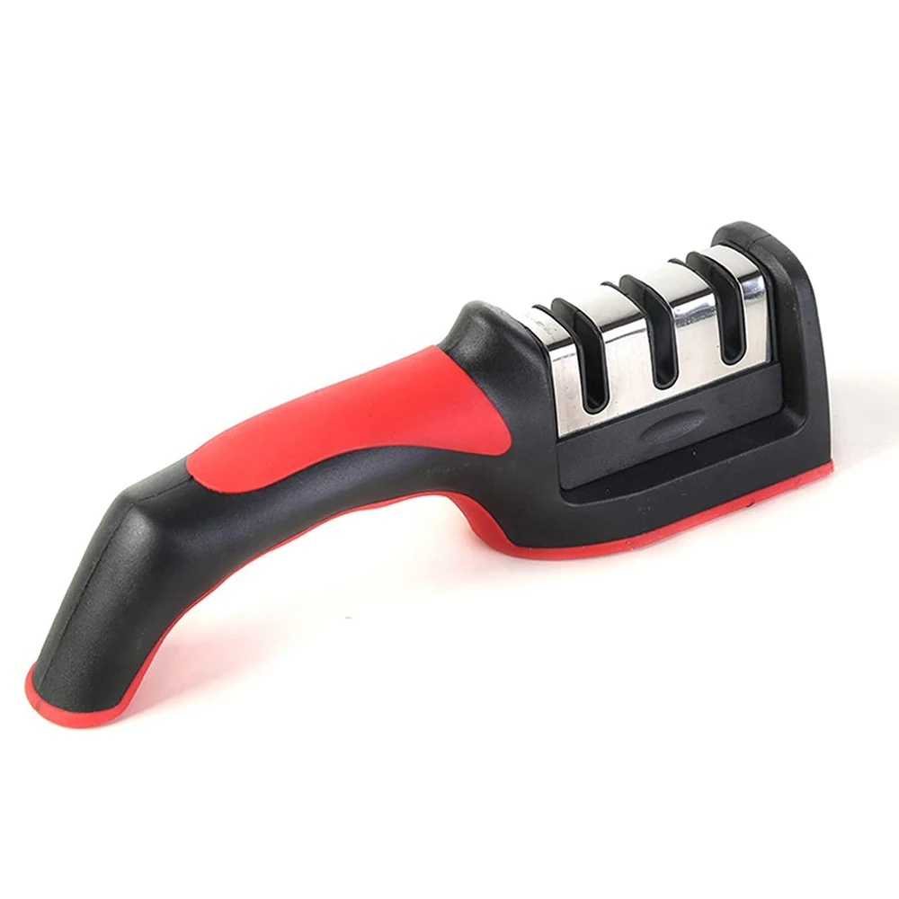 

Portable handheld professional manual 3 stage knife sharpener for kitchen with rubber handle