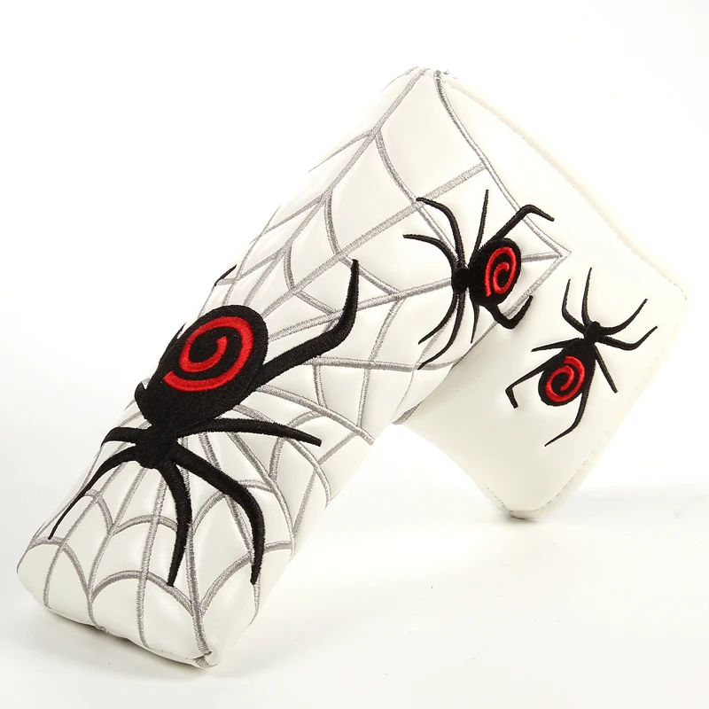 

White PU Spider Embroidery Golf Large Mallet Putter Cover