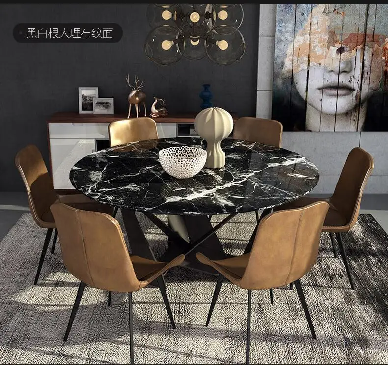 Luxury marble dining table  marble top with iron table legs dining table set