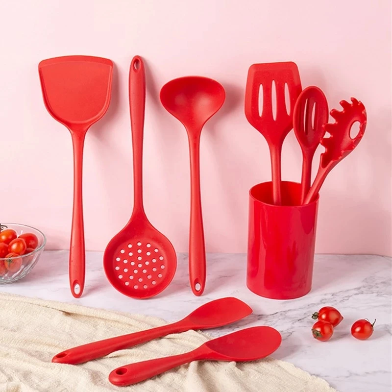 

Amazon Hot Sale Silicone Kitchen Utensils 5 Pcs Cooking Utensils Kitchen Utensil Set Nonstick Cookware With Spatula Set, Black, blue, red, pink, green.