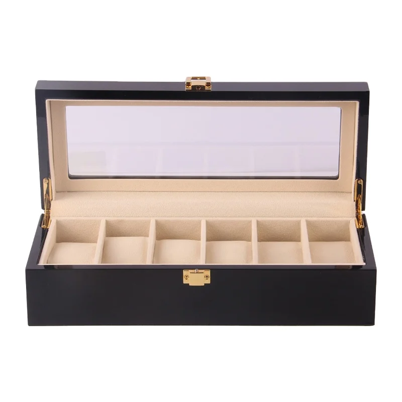 

Fancy 6 slots watch storage box with black lacquering matte finishing wooden display gift case for watches, Red