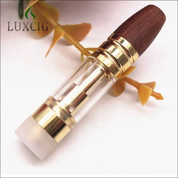 
New Look glass cbd oil vape atomizer wood tip gold color cbd vape cartridge with wooden tip mandera cbd cartucho 