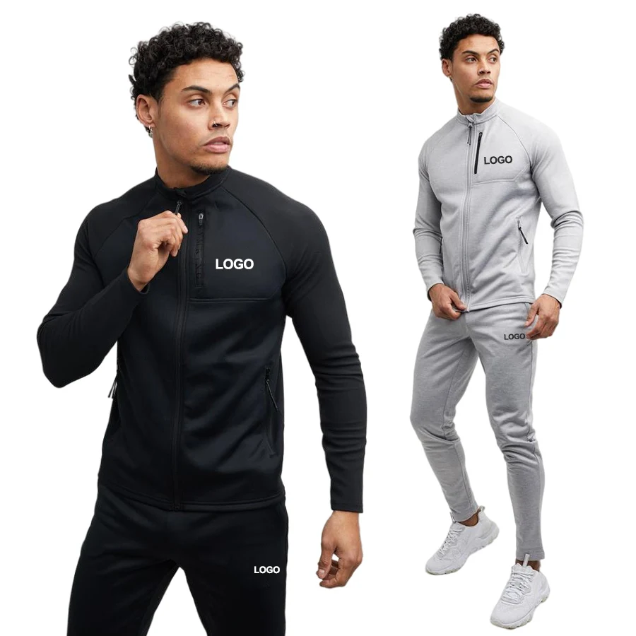 

wholesale bulk custom logo men gym fitness slim fit solid zip sweatsuit tracksuit track sweat suit for men set, Black,gray or oem