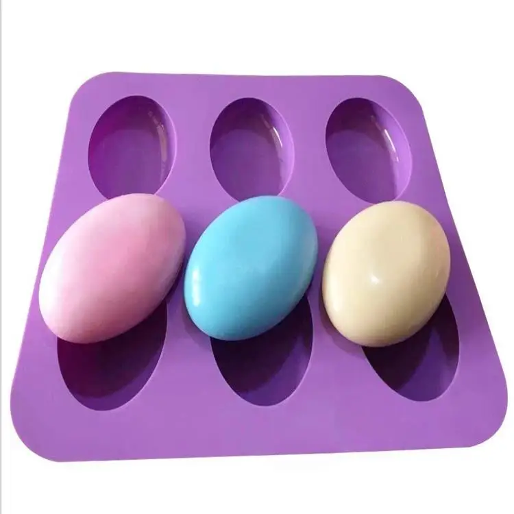 

2021 Best Selling Food Grade Flexible 6 Cavity Oval Shape 3D Handmade Silicone Soap Molds For Making Soap, Pink,purple