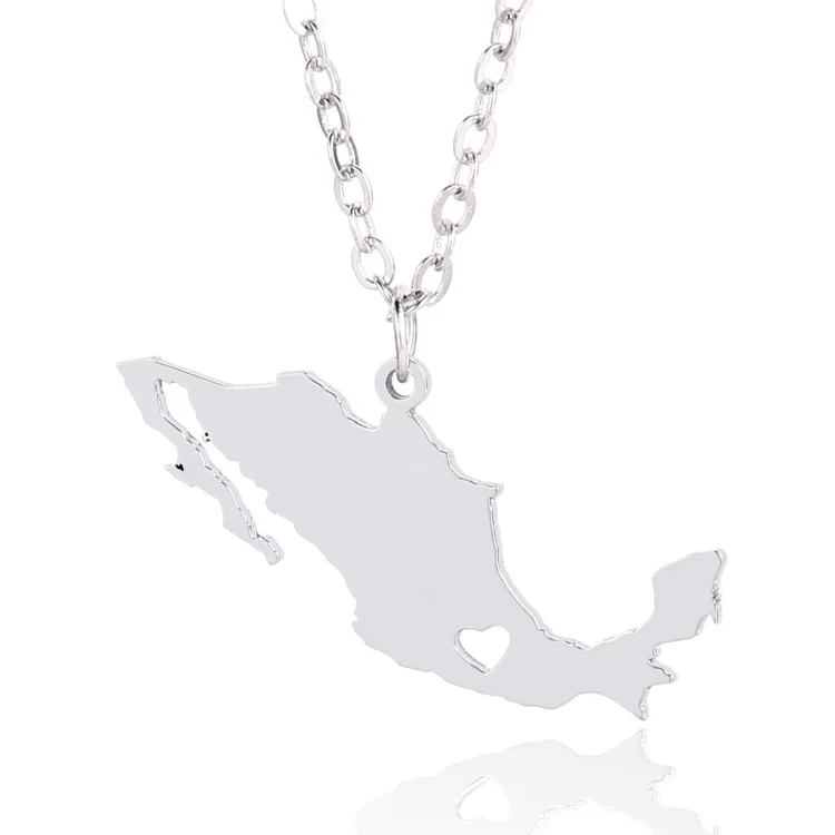 

Ruigang 2021 New Arrival Creative European And US Country Stainless Steel Pendant Mexico Map Necklace with Hollow Heart, As picture