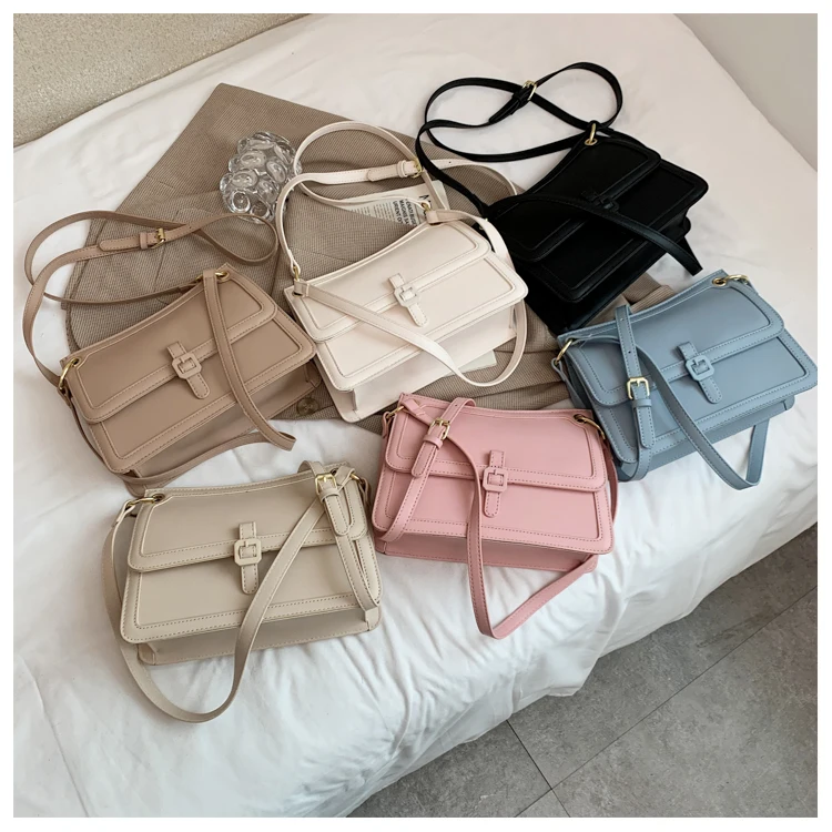 

2021 solid color elegant PU leather women crossbody bag brand shoulder square hasp messenger bag, Black,pink,beige,white,blue,khaki