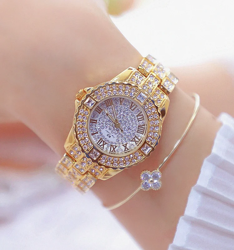 

Luxury Rhinestone rose gold diamond quartz watches women latest girls hand watch