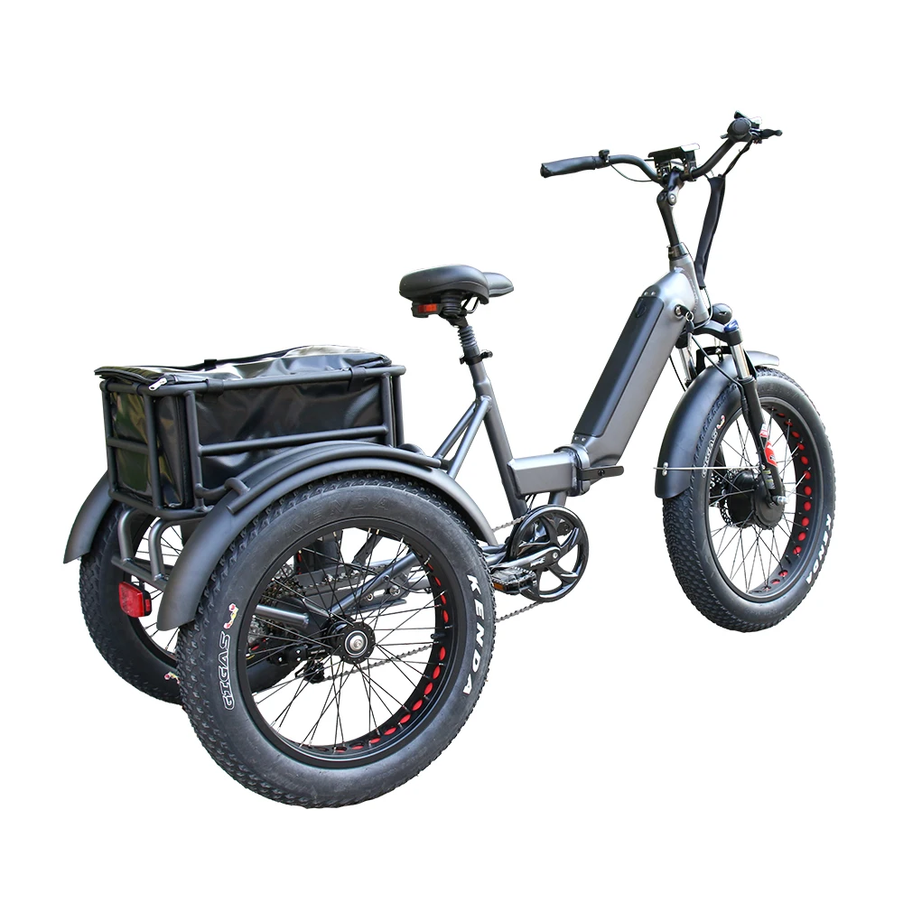 

KUAKE 3 wheel 24 inch 48 500w 10Ah 6 speed Fat Tire Cargo Electric Tricycle aluminum alloy 3 wheel E bike trike For Adult