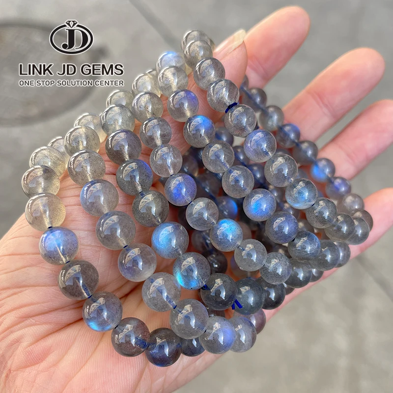

JD Labradorite Stone Gems Bead Bangles Friendship Jewelry Gift 5A Natural Blue Light Gray Moonstone Bracelet