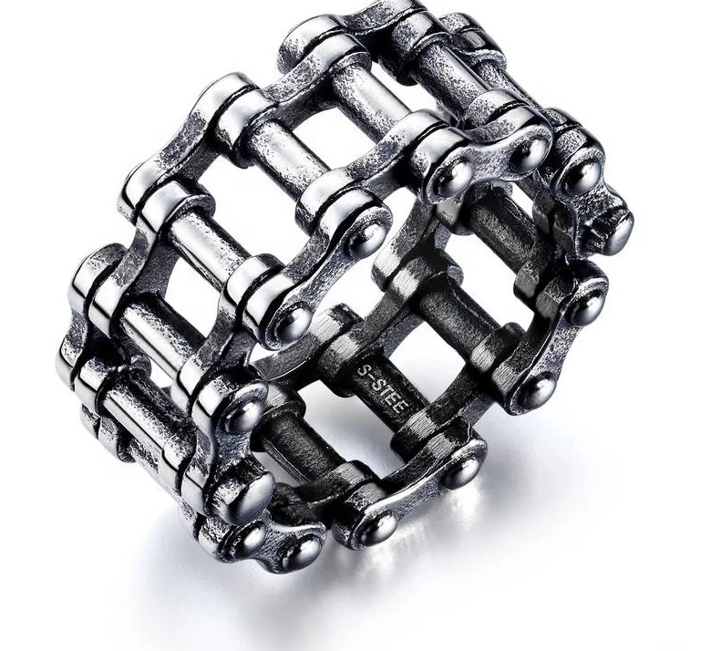

2020 Hot Selling Vintage Retro Titanium Jewelry Antique Steel Bike Link Chain Stainless Steel Ring Street Punk Unisex Rings