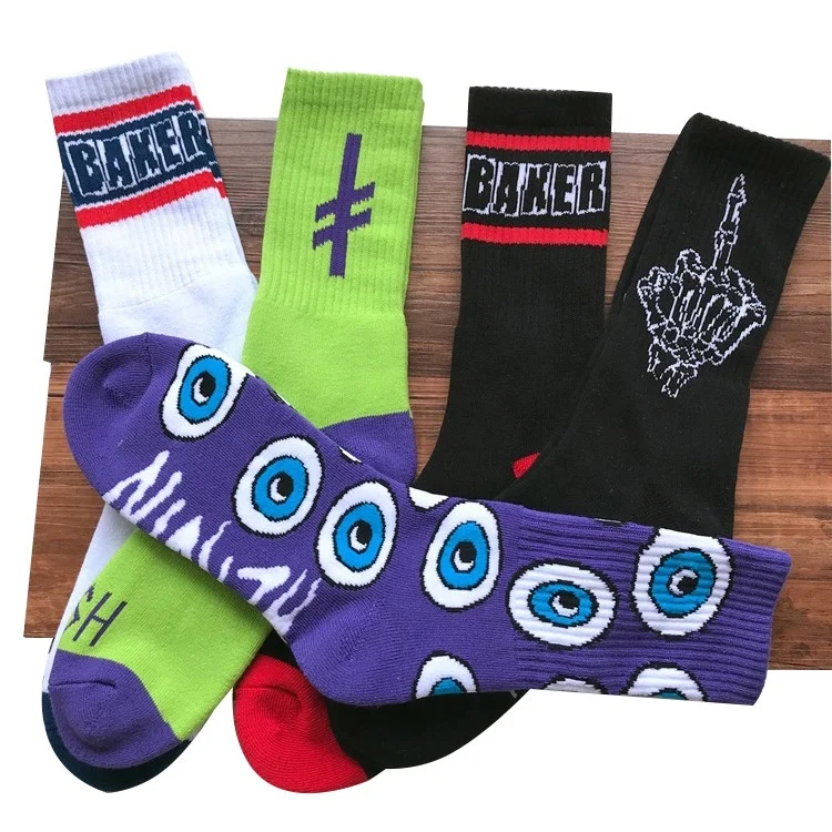 

wholesale European and American new letter striped high tube crew socks skateboard cotton socks, As picture