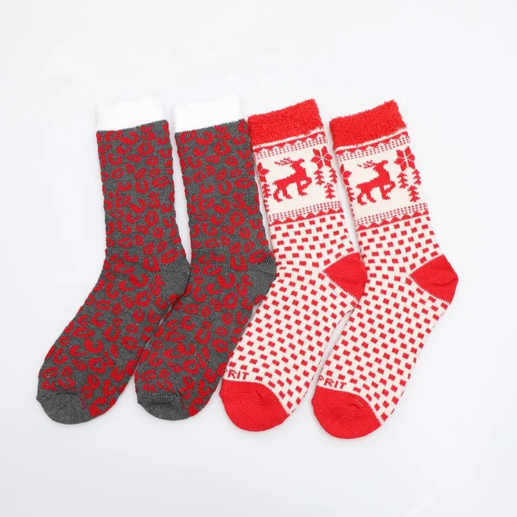 

High Quality Ladies Double Layer Jacquard Design Socks For Happy Christmas, Custom color