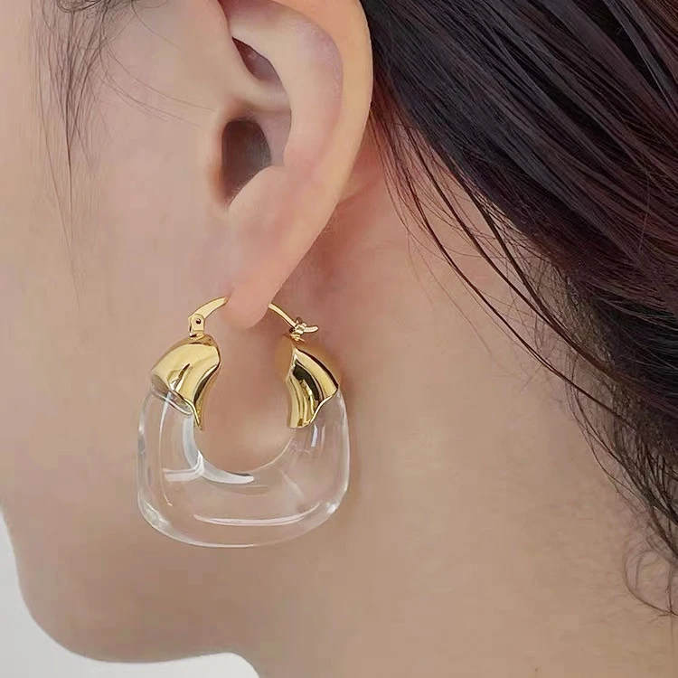 

Fashion Acetate Geometric Transparent U Shape Resin Hoop Earrings