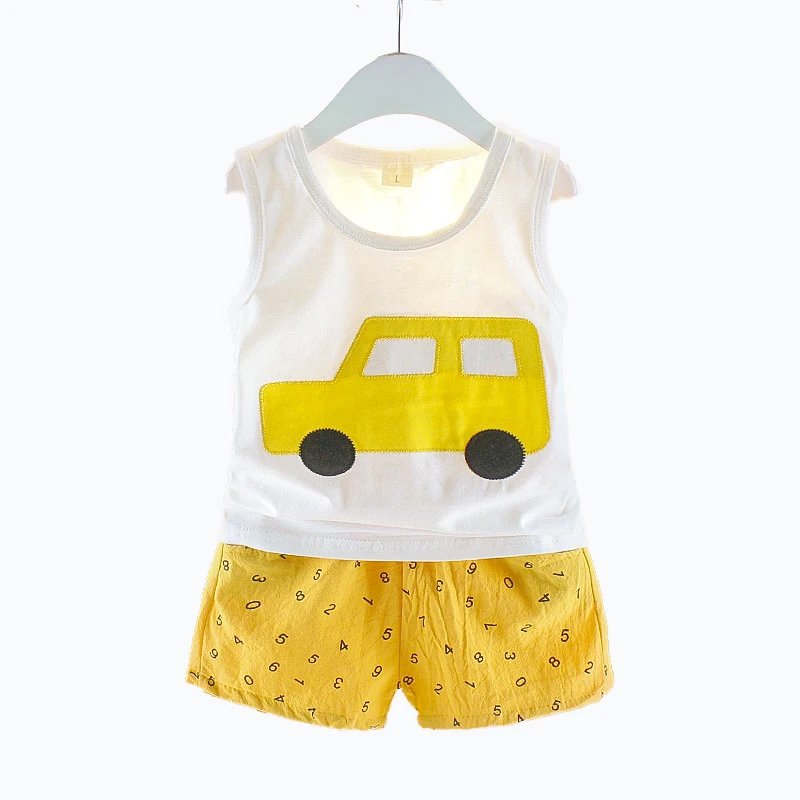 

Wholesale factory direct selling children's summer clothes two-piece cotton short sleeve vest boys and girls clothes