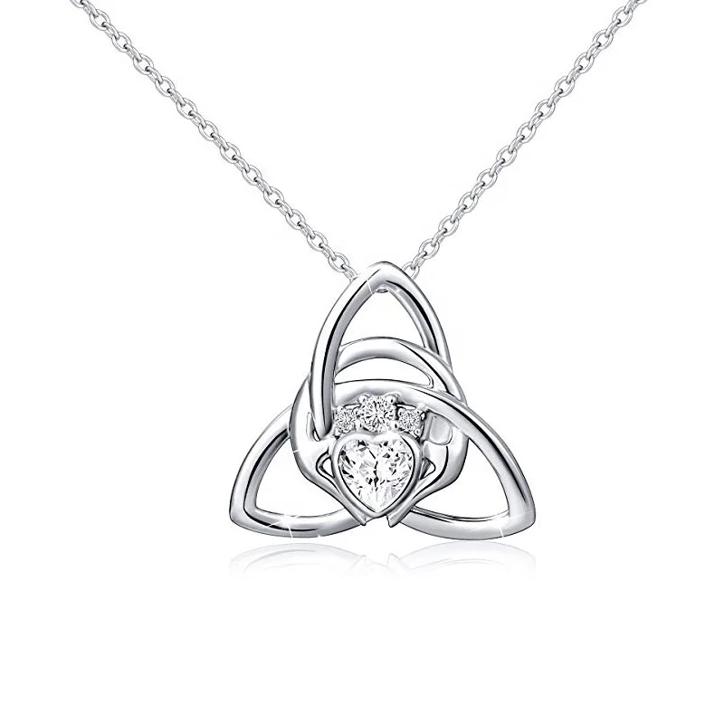 

GP03 925 Sterling Silver Good Luck Irish Celtic Knot Vintage Triangle Heart Love Knot Pendant Necklace Birthday Gift