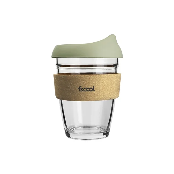 

Reusable Silicone Coffee Cup Custom Logo Cork Sleeve Travel Glass Coffee Cups with Silicone Lid Glass Coffee Cup With Cork Band, Pantone code color