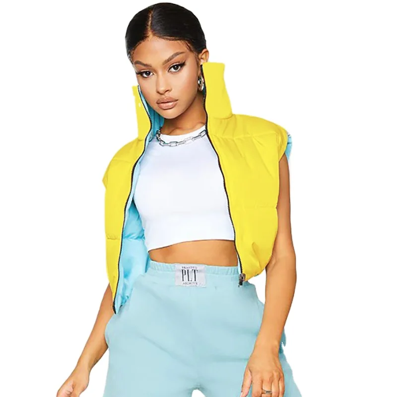

Street style women bubble jackets cotton vest candy color ladies casual dual reversible vest, As picture