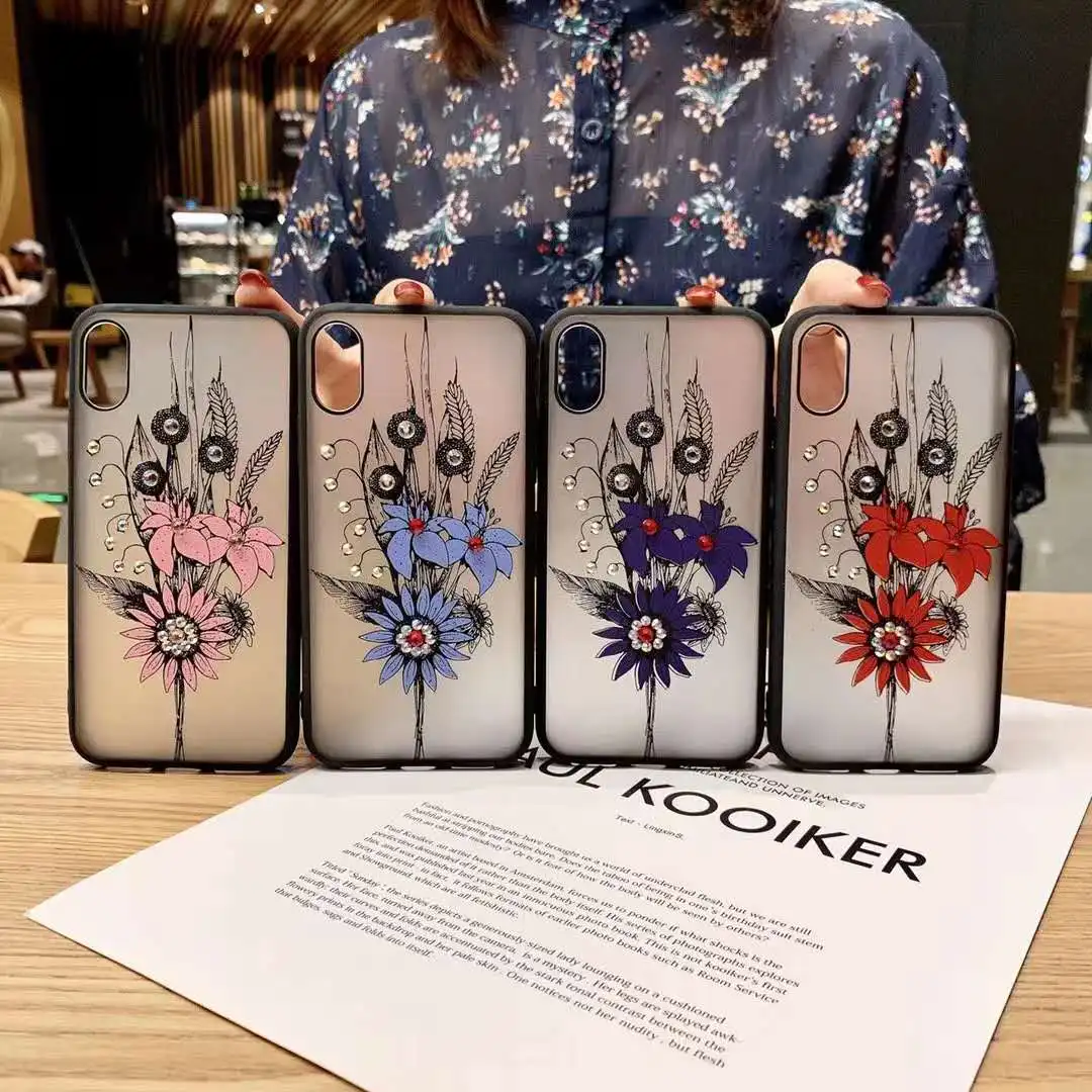 

Luxury TPU+PC Phone Case For iPhone 12 11 Pro Max Printing Drill Flower Case For IPhone XS Max XR Diamond Touch Felling Fundas