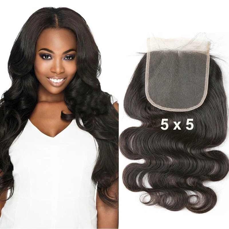 

Black Virgin Brazilian Hair Body Wave 3 Part Lace Closure 5*5 18 Inch 100 Really Remy Human Hair Pre Plucked Lace Closure