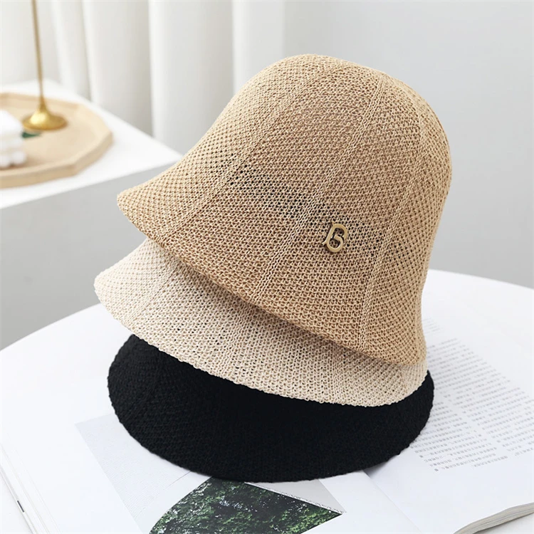 

2023 Fisherman's Hat Spring And Summer Female Knitted Hollowed Out Thin Style Sun Hat Sunscreen Shade Bucket Hat Show Face Small