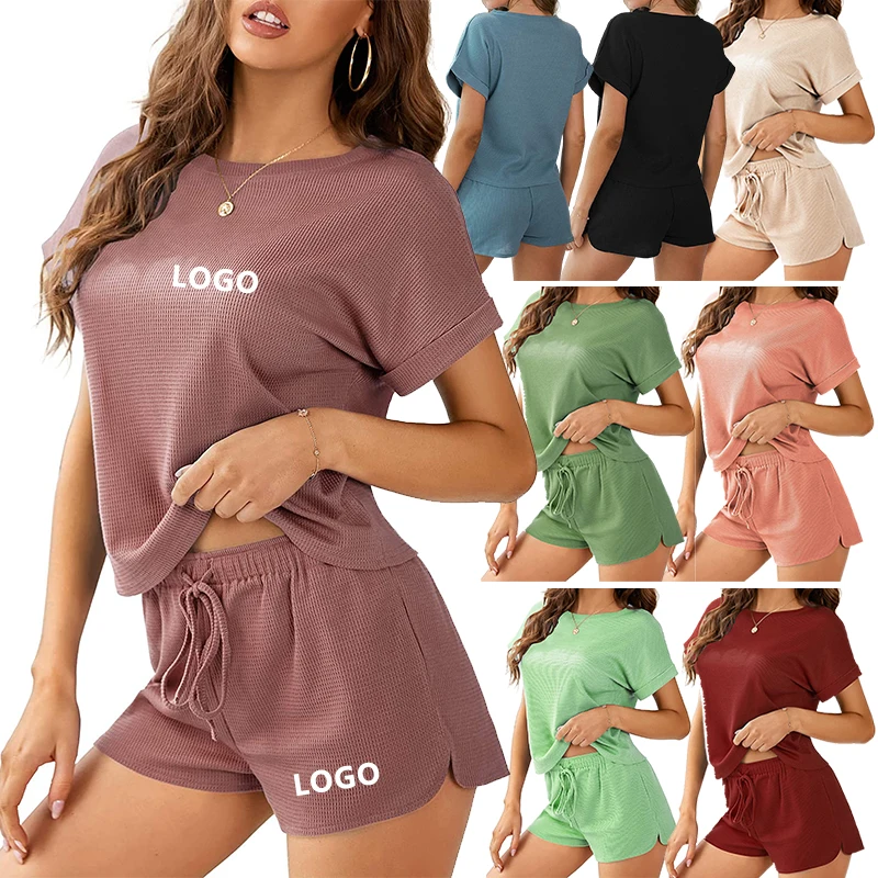 

Women's Knit Cotton Soft Short Sleeve Top and Shorts Two Piece Set Jogging Suit Active Athletic Tracksuits with Pockets