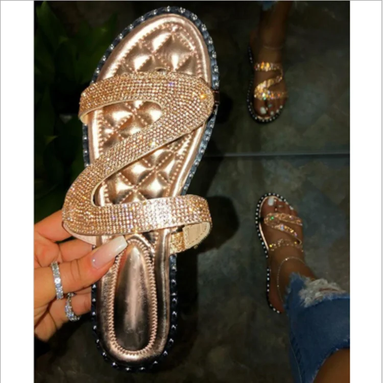 

Summer New Popular Slippers for Women and Ladies Shoes Bling Rhinestone Sandals, Gold , sliver , black