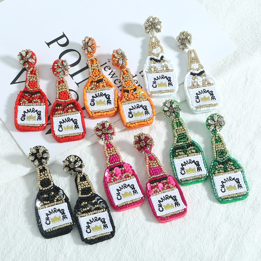 

Wholesale Summer Fashion Korean Party Seeds Beaded Jewelry Girls Wine Champagne Bottle Rice bead Earrings