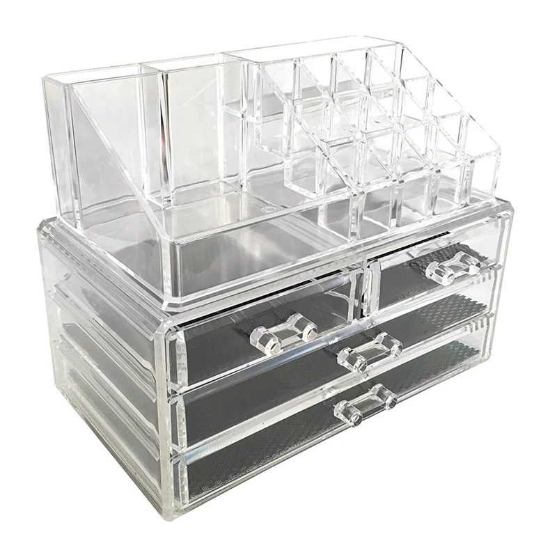 Modern Eco-Friendly Acrylic Rectangle Non-Toxic Multifunction Jewelry Cosmetic Storage Boxes Durable Office Organizer Folding