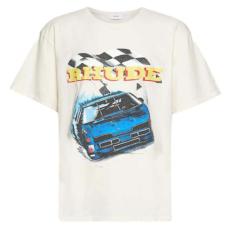 

Summer Racing Letter Printing Short-sleeved T-shirt Men's Cartoon Loose Short-sleeved Female Apricot Casual T-shirt