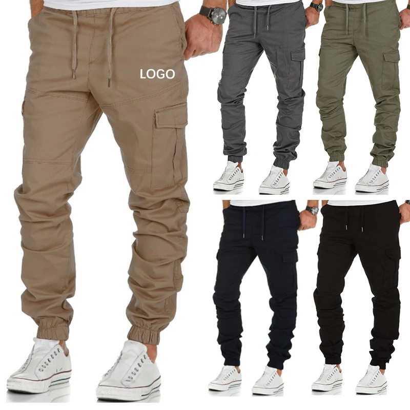 

Wholesale Mens Cargo Pants Drawstring Jogger Trousers Streetwear Block Cargo Joggers Sweatpants With Side Pockets