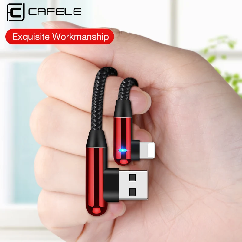 

Cafele Hot Selling LED Nylon Braided Cables USB De Carga Rapida For Iphone, Black/red