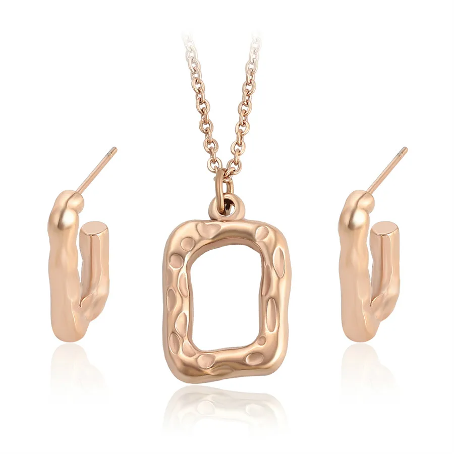 

YXS-563 Xuping Jewelry Simple Fashion High Design Rose Gold Stainless Steel Neckle Earring 2 Piece Set