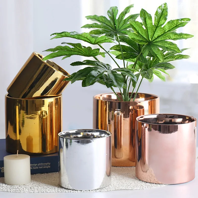 

Wholesale large electroplated golden ross golden silver ceramic flower pot