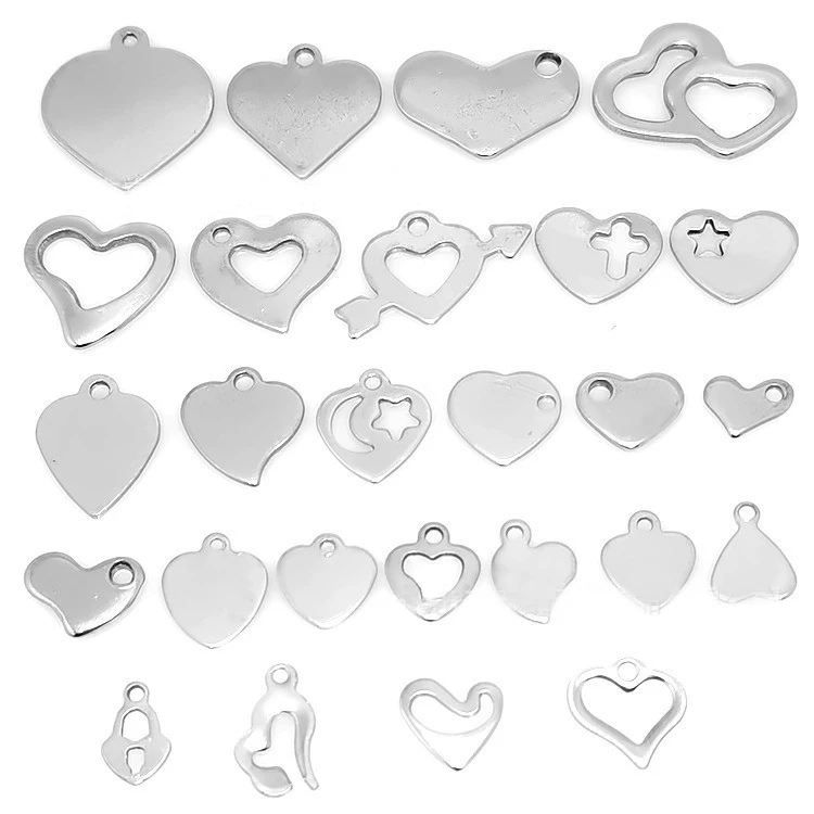

100pcs/bag Stainless Steel Assorted Heart Shaped Charms Smile Face Filigree Star Tags For Necklace Bracelet DIY Jewelry Making
