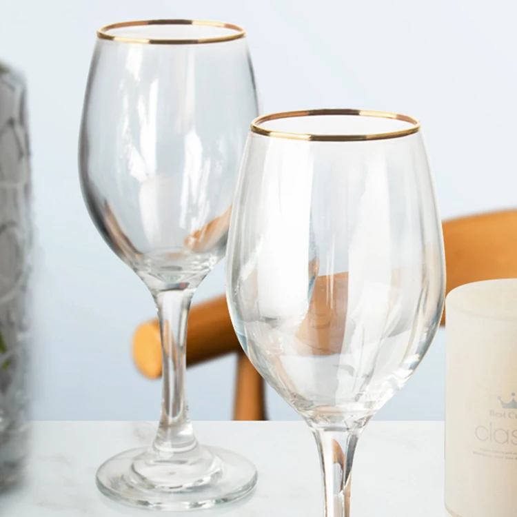 

RTS promotion real gold rim transparent clear glass red wine glass tumbler cup