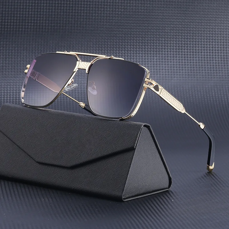 

2022 New Retro Luxury Double Bridge Steam Punk Glasses Custom Fashion Hollow-out Square Frame Sunglasses Men