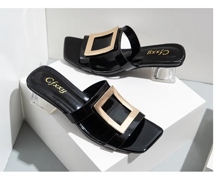 

2021 new arrival women drop shipping Square head Slipper Sandal High Heel wadge shoes, Customized color