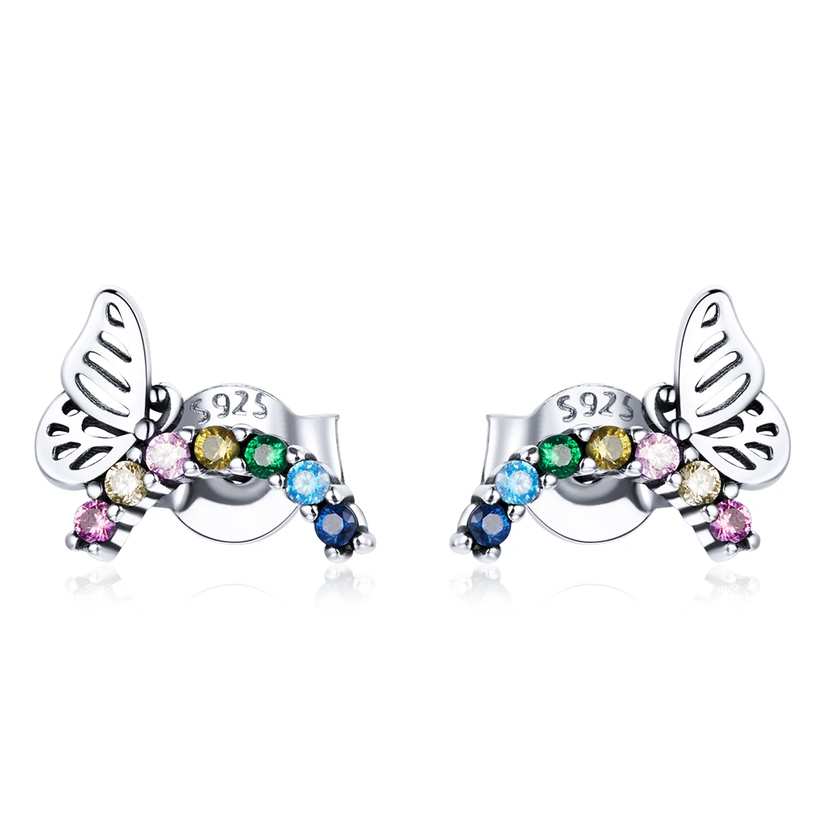 

BAMOER 925 Sterling Silver Rainbow Butterfly Stud Earrings Colorful Zircon Crystal Earrings for Women Engagement Jewelry SCE1181