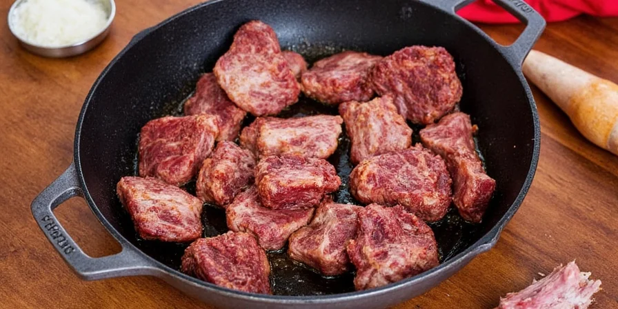 Oven braising beef in a Dutch oven with spices and broth
