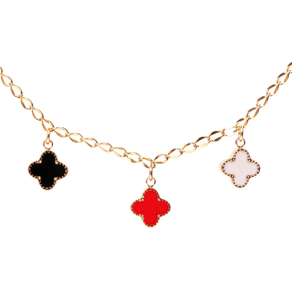 

Cross-border Simple 2021 New Enamel Four-leaf Clover Pendant Short Clavicle Chain Fashion Jewelry Wholesale Clover Necklaces