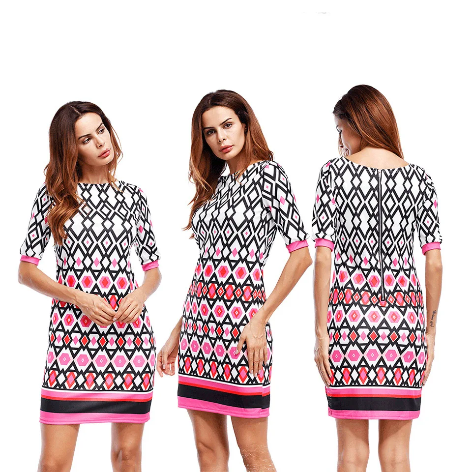 

New Style Slim Fitting And Hips Tight-fitting Bodycon Dresses Sexy Slim Printed Girl Dress, Pink