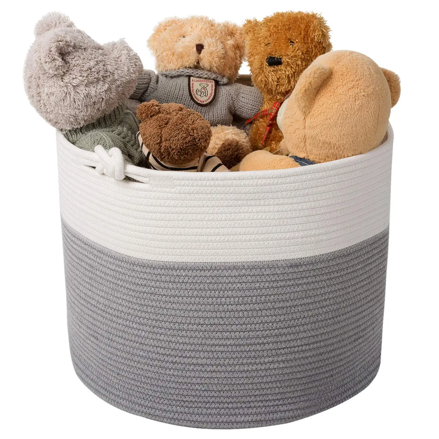 

Extra Large Woven Cotton Rope Organizer Baby Laundry Baskets for Blanket Toys Towels Nursery Hamper with Handle Storage Basket, Grey