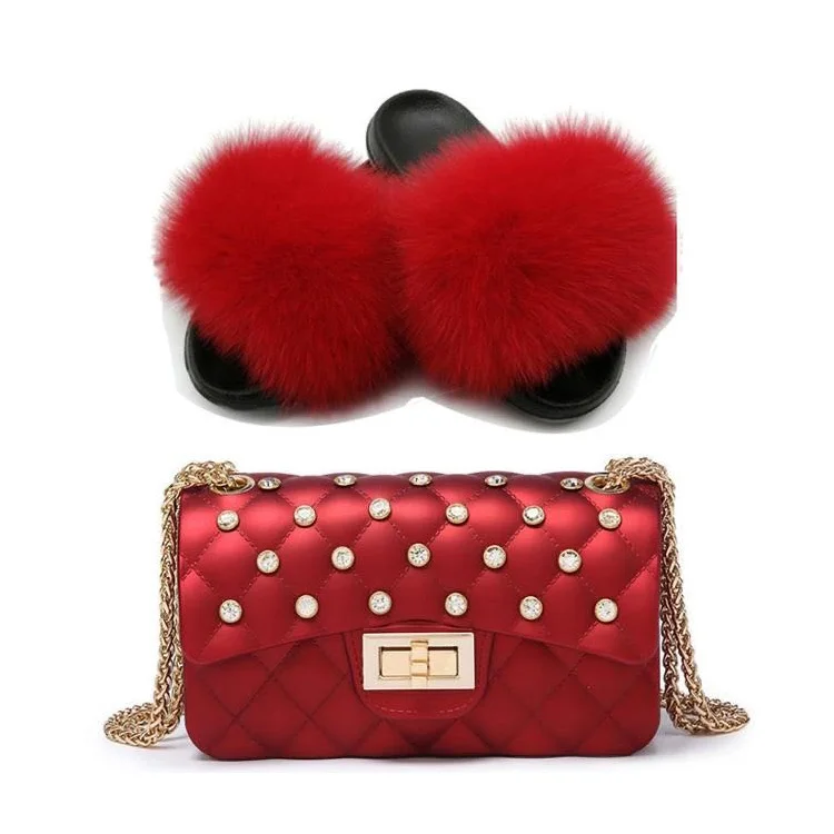 

2021 Fashion Luxury Handbag Fur slipper Jelly Purse Colorful Shoulder Bag For Women And Ladies, 12 colors