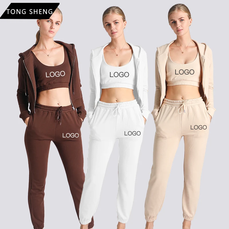 

Cropped Zipper Hoodie Set Unisex Fall Winter Full Zip Up Hoodies Sweatpants 2 Two Piece Jogger Sets Women Outfits, As picture