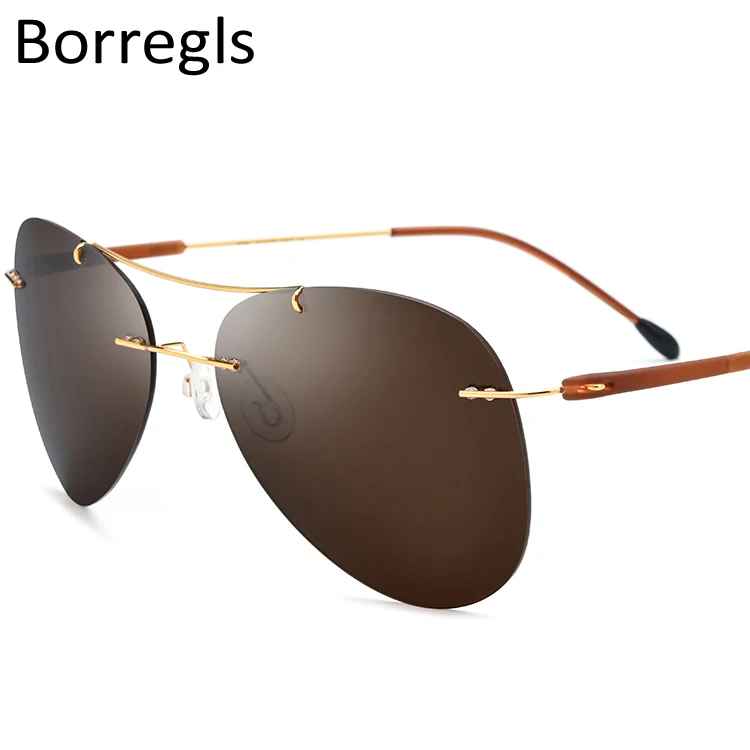 

Borregls Titanium Alloy TR90 Rimless Sunglasses Men 2020 New Ultralight Aviation Women Polarized Sun Glasses for Men 1851