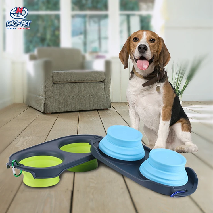 

Silicone foldable pet double bowl Collapsible Pet Food Bowls for Travel Portable dog bowl for pet feeding water and food