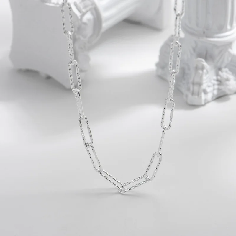 

minimal list jewelry 925 sterling silver paperclip linked necklace