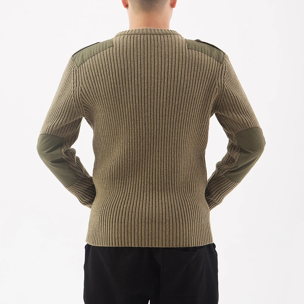 定制v领针织军事毛衣军色突击队套衫毛衣搭配补丁肩章